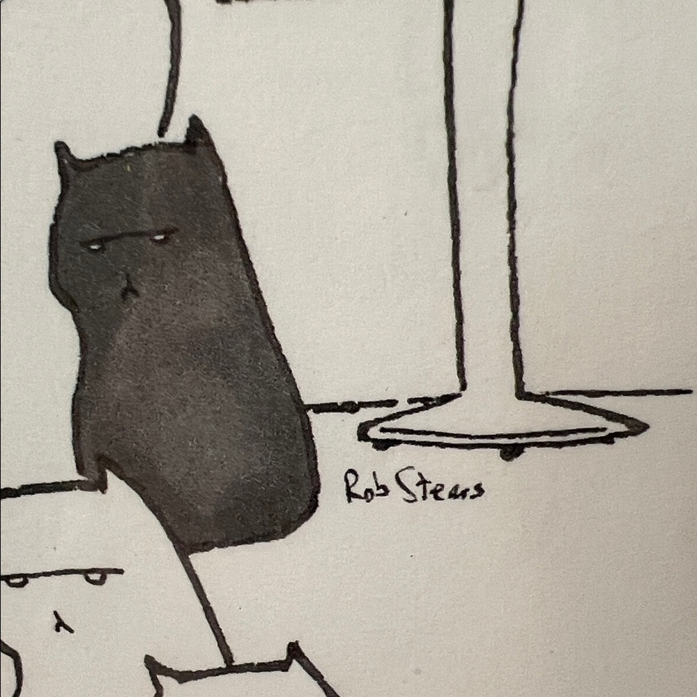 Lady with tea cup and grouchy cat print Irish artist Rob Stears - Picture 2 of 5